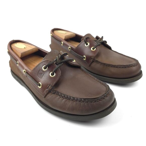 SPERRY Authentic Original Boat Shoes Leather Old Money Preppy Quiet Luxury Brown - Picture 2 of 9